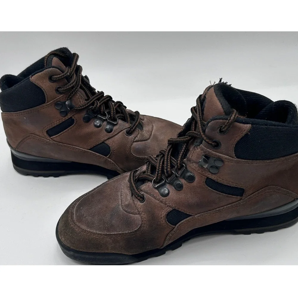 USA Olympic Mens Brown Leather Hiking Boots Mid Top Lace Up Gorpcore Shoe